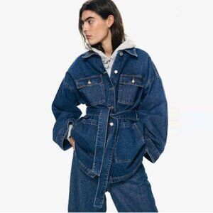 H&M tie waist denim jacket M